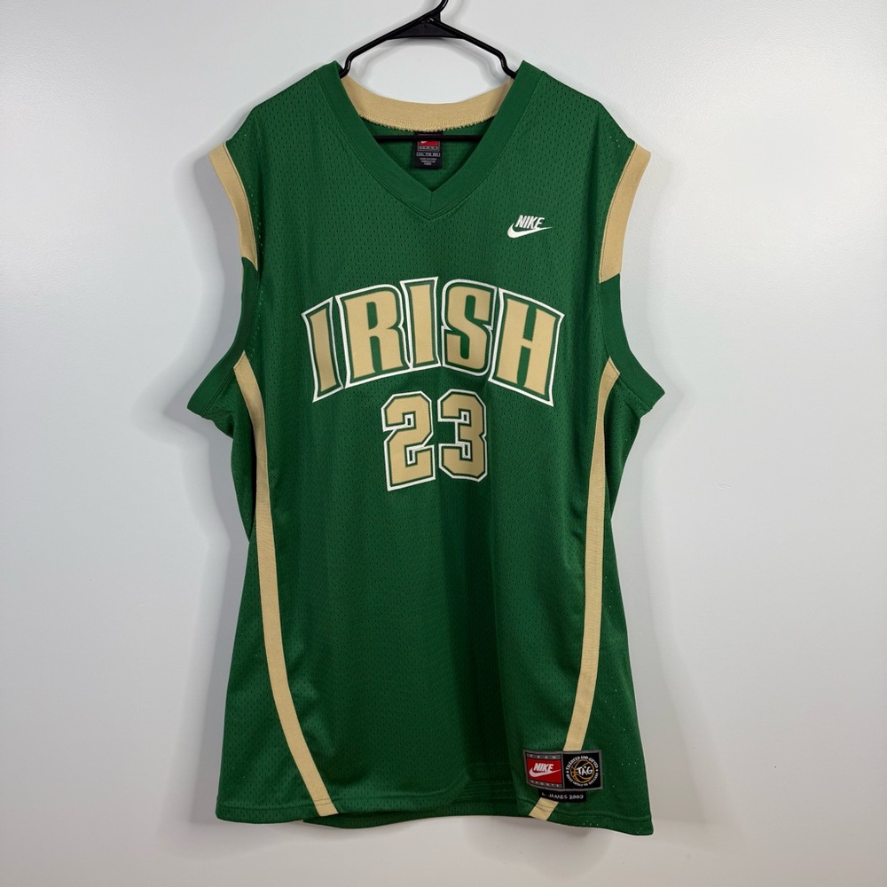Vintage Nike LeBron James SVSM “Irish” High School Jersey – 2003 Era –Green/Gold